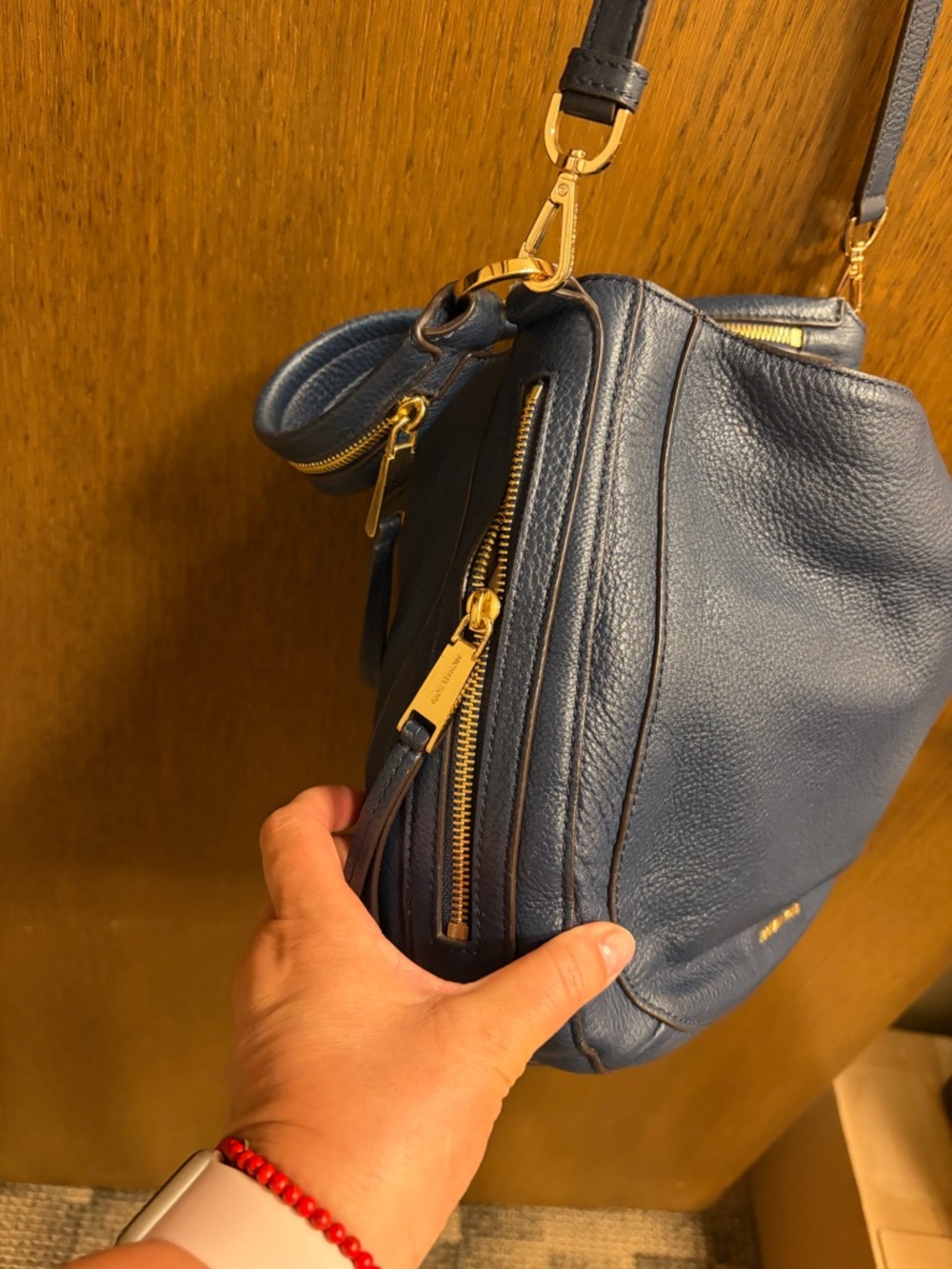 Michael Kors Navy Leather Shoulder Bag with Gold Hardware - Picture 6 of 6
